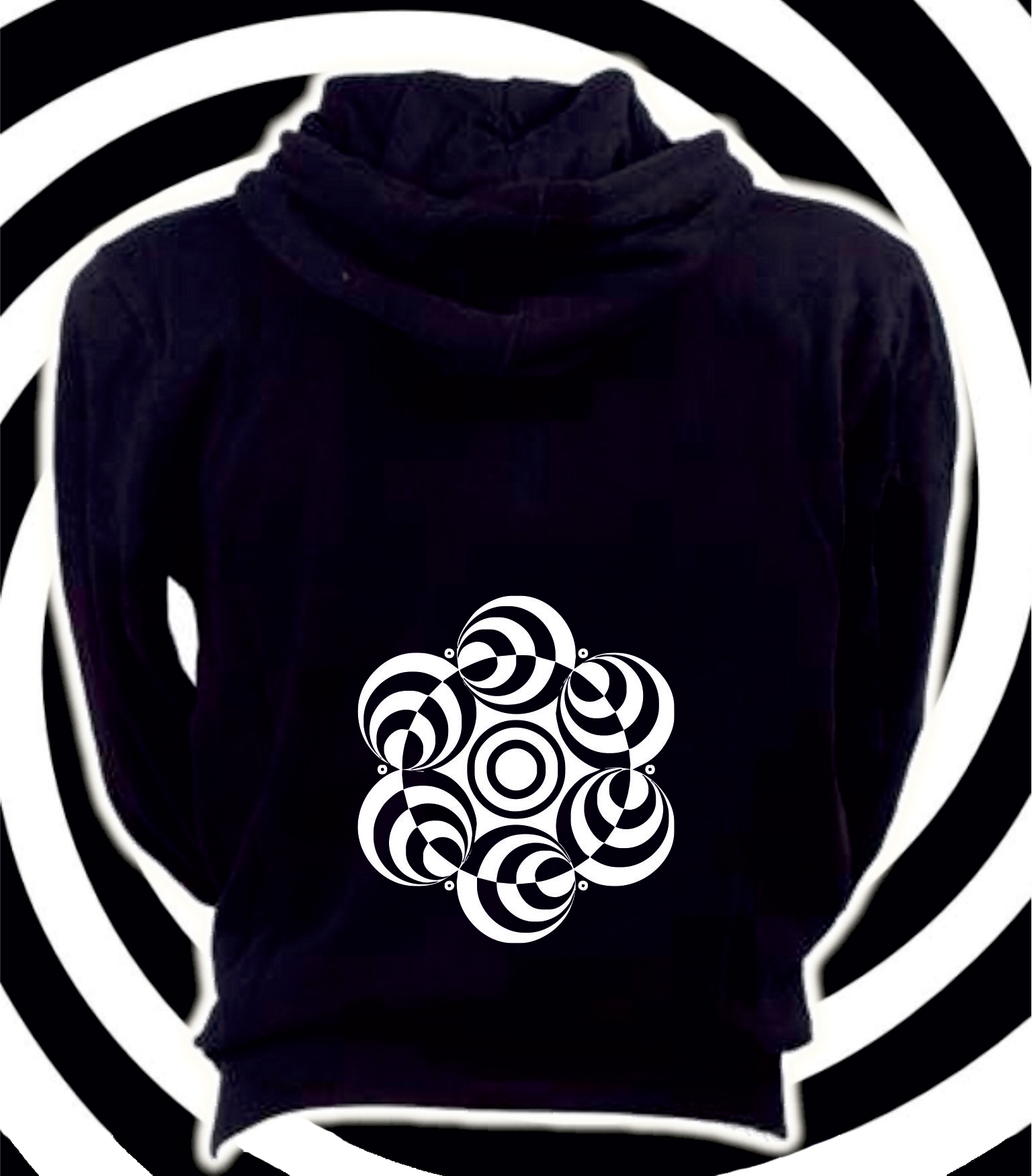TEKNOSHOP Kruhy tekno mikina na zip s kapucí s potiskem L černá